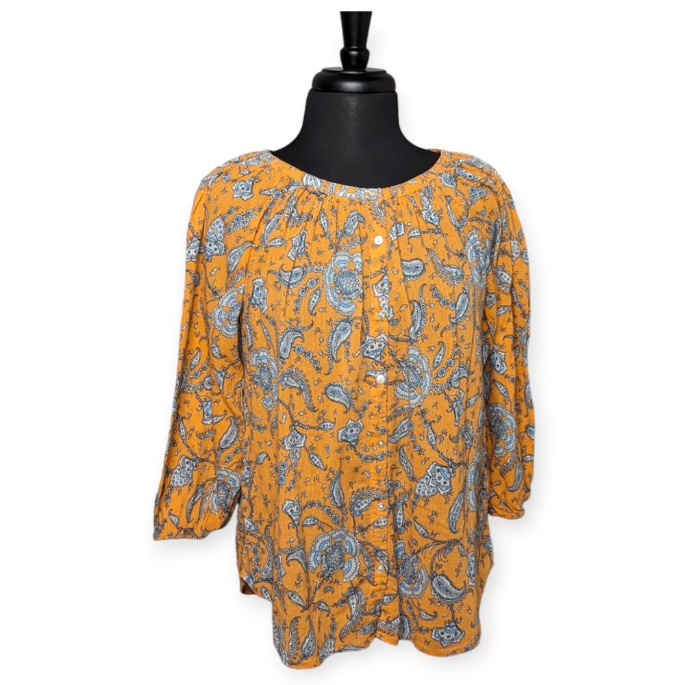 Chaps Orange Paisley Button Down Blouse Size Medium